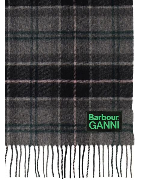 Barbour Blue X Ganni Wool Tartan Scarf