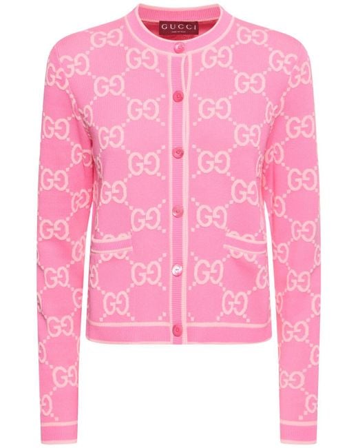 Cardigan in cotone jacquard gg di Gucci in Pink