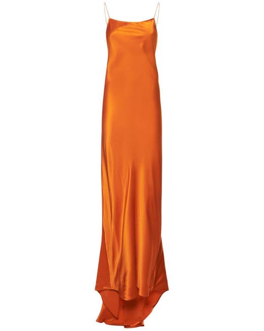 Nili Lotan Orange Elizabeth Silk Satin Long Dress