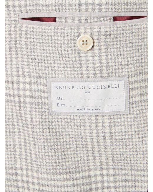 Brunello Cucinelli Gray Tartan Wool & Silk Suit for men