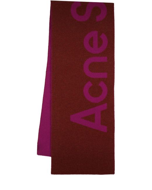 Bufanda de lana con logo Acne de color Red