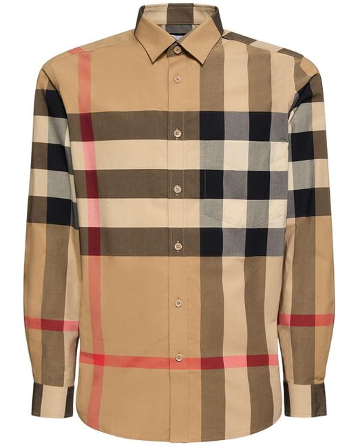 Burberry Schmal geschnittenes Hemd aus karierter Popeline aus einer Baumwollmischung in Brown für Herren