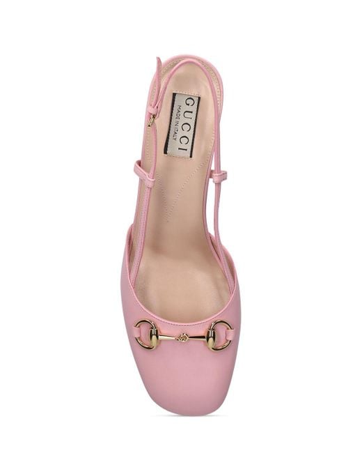 Gucci Pink Lady Horsebit-detailed Leather Slingback Pumps