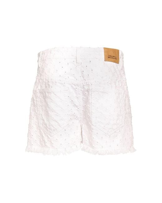 Isabel Marant White Lesia Cotton Denim Shorts