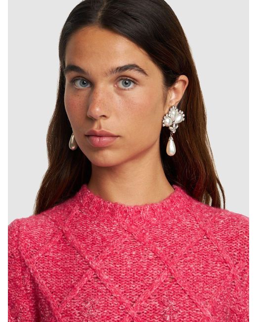 Alessandra Rich White Pearl Earrings W/ Pendant