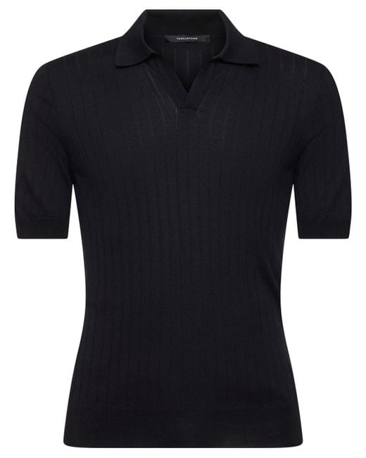 Hombre Polo De Algodón Y Seda Acanalada Tagliatore de hombre de color Black