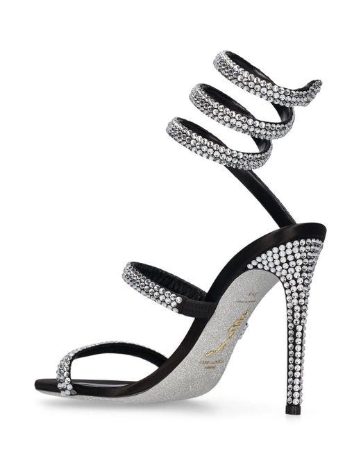 Rene Caovilla Black 105mm Hohe Satin-sandaletten Mit Kristallen