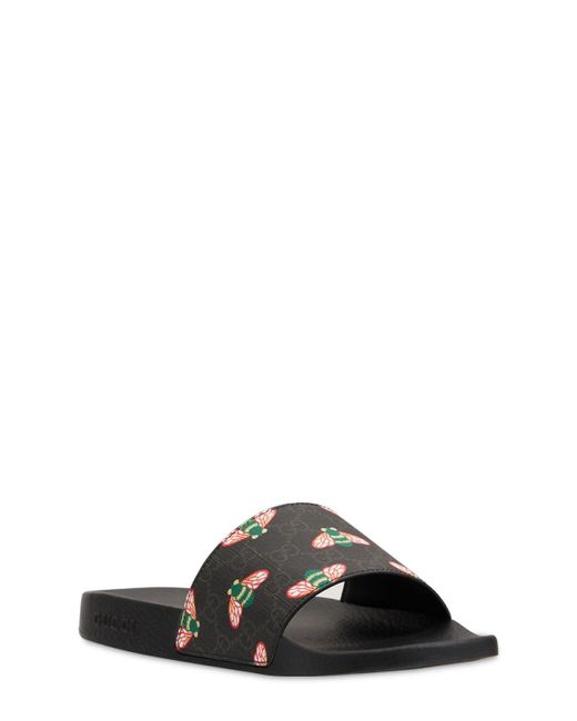 Gucci Canvas Bestiary Bees Print Slide Sandals in Black for Men - Lyst