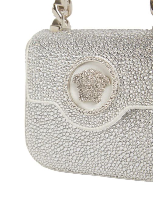 Versace White Handtasche Aus Satin Und Leder Mit Strass