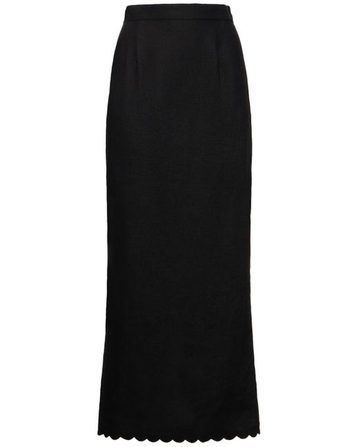 Posse Black Zayla Linen Midi Pencil Skirt