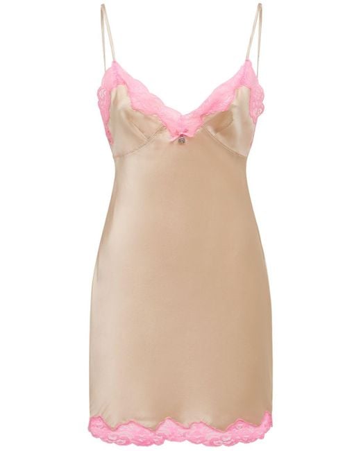 Alexander Wang Pink Silk Satin Slip Mini Dress W/ Lace