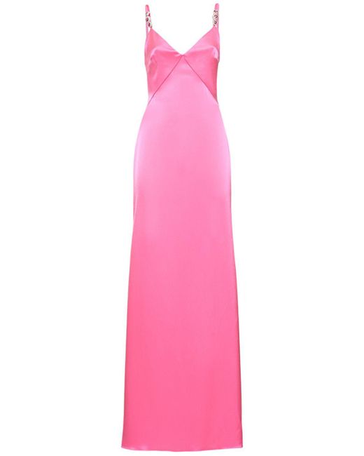 David Koma Pink Satin Gown W/ Crystal Straps