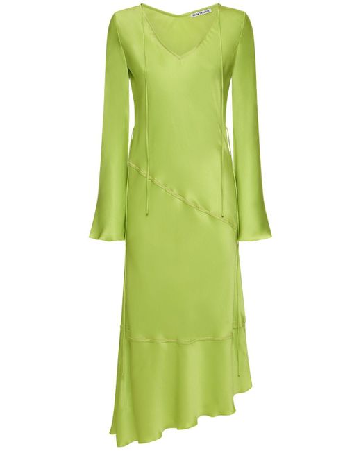 Acne Green Asymmetric Satin L/S Midi Dress