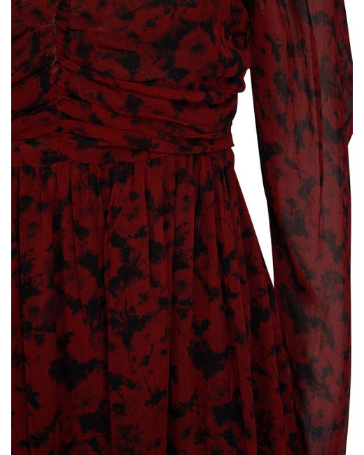 Ganni Red Printed Georgette Viscose Mini Dress