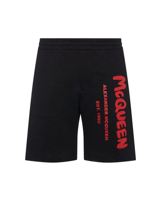 Alexander McQueen Black Graffiti Print Cotton Shorts for men