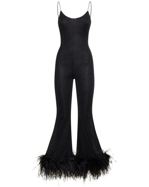 Oseree Black Lurex Jumpsuit W/ Feathers