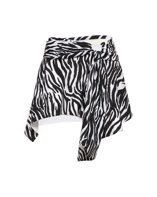 The Attico Black Zebra Printed Mini Skirt W/ Ring