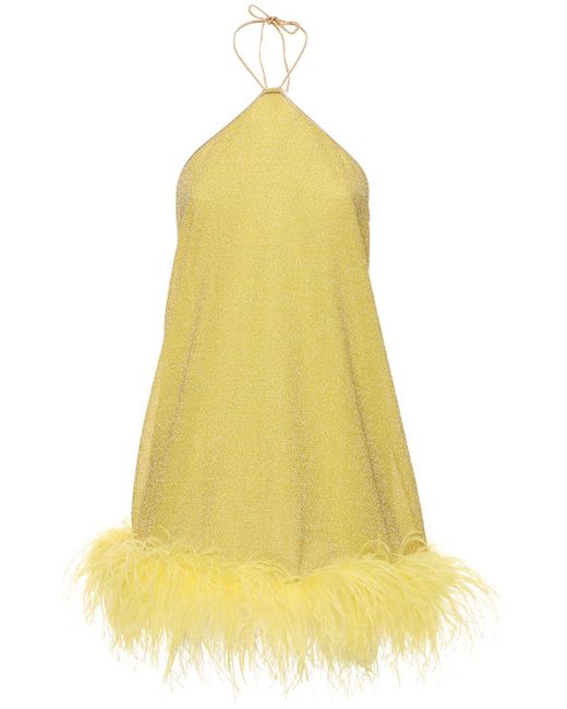 Oseree Yellow Lumiere Plumage Mini Halter Dress