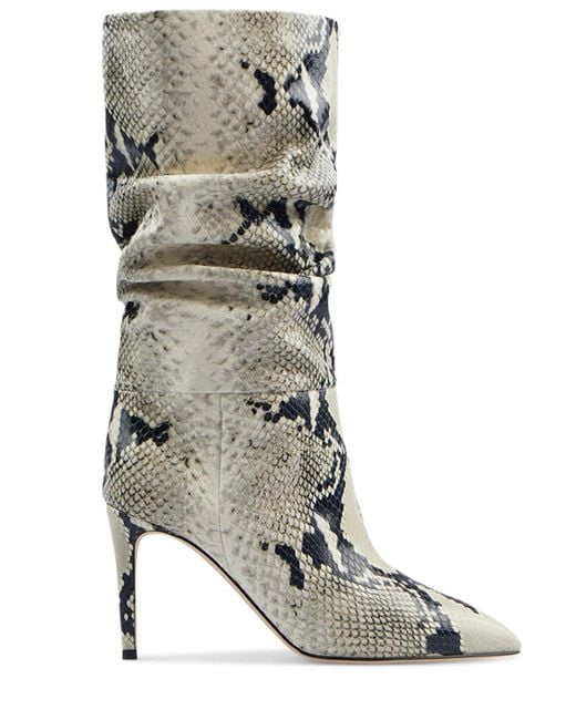 Paris Texas Gray 85mm Python Print Slouchy Leather Boots