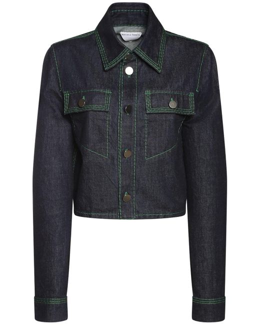 Bottega Veneta Blue Cotton Denim Jacket W/ Green Stitching