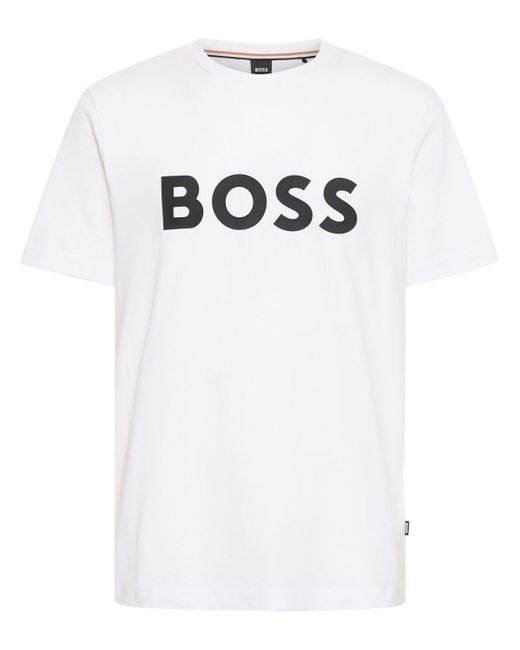 T-shirt tiburt 3 in cotone con logo di Boss in White da Uomo