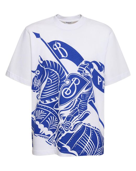 Burberry Blue Equestrian Knight Design Relaxed-fit Cotton-jersey T-shirt for men