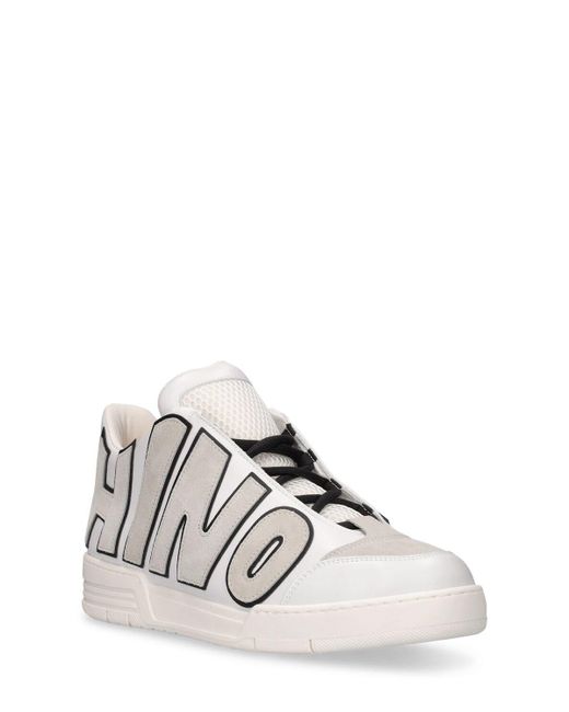 Moschino White Logo Leather Mid Top Sneakers for men