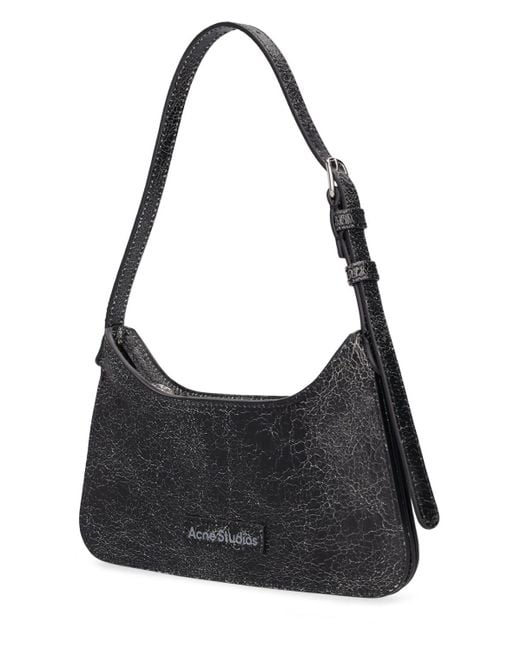 Acne Black Micro Platt Crackle Leather Shoulder Bag