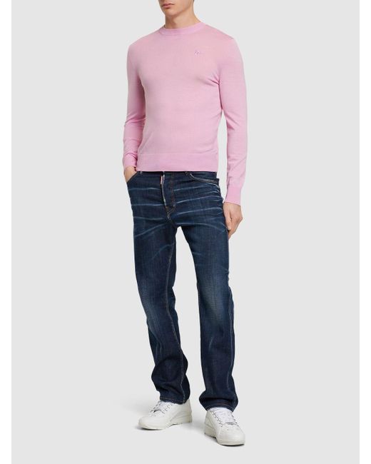 DSquared² Pink Monogram Wool Crewneck Sweater for men