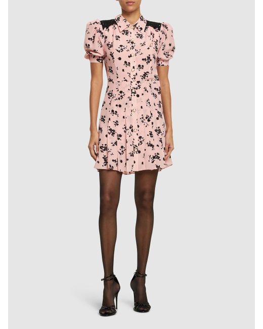Alessandra Rich Pink Printed Silk Short Sleeve Mini Dress