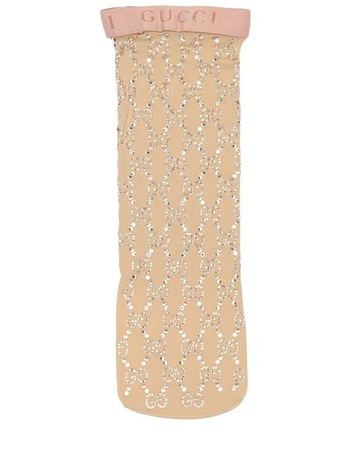 Gucci White Molina Gg Crystal-embellished Tights