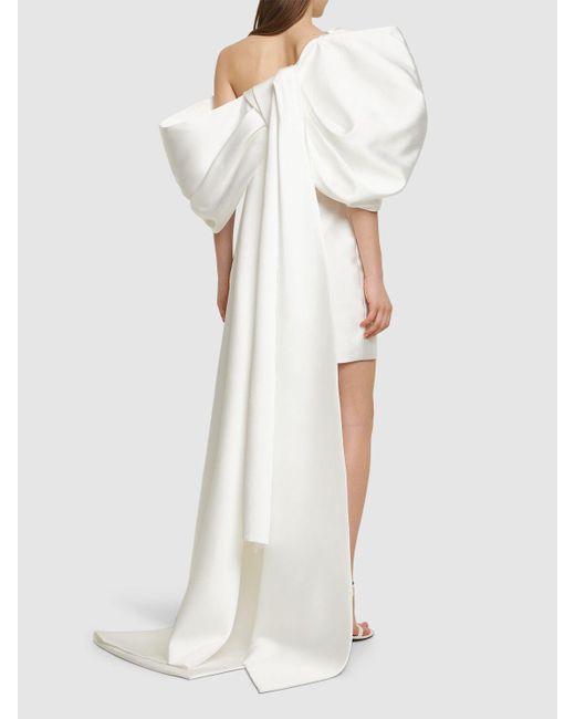 Solace London White Ula Twill Mini Dress W/ Maxi Bow