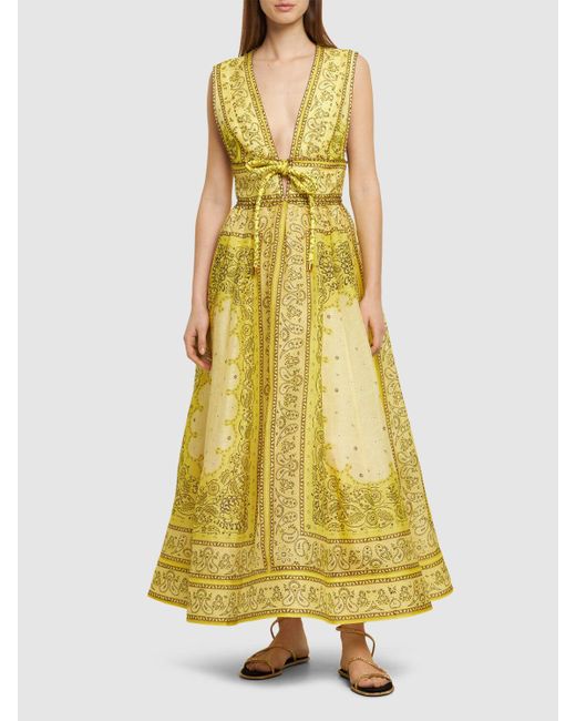 Zimmermann Yellow Matchmaker Linen Blend Long Dress
