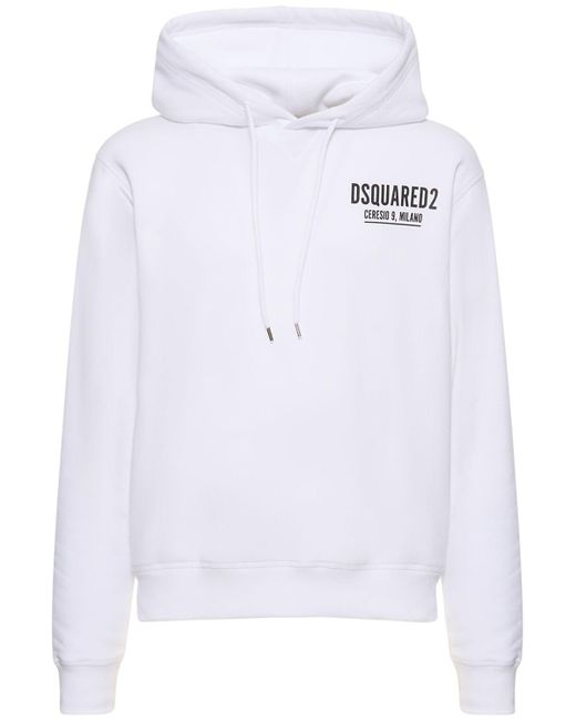 DSquared² White Ceresio 9 Print Cotton Jersey Hoodie for men
