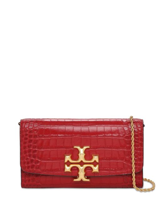 Tory Burch Eleanor Croc Embossed Leather Clutch in Red | Lyst