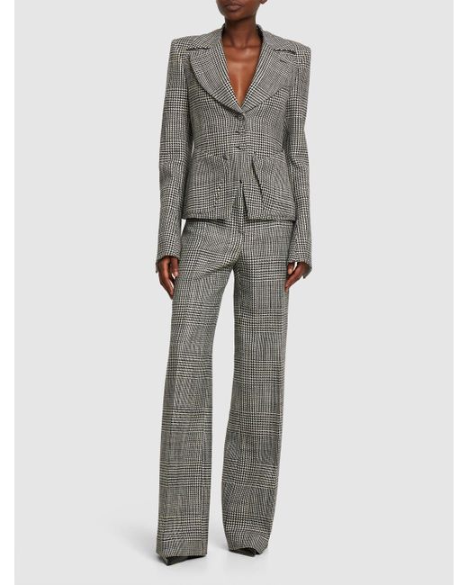 Tom Ford Gray Prince Of Wales Wool Flared Pants