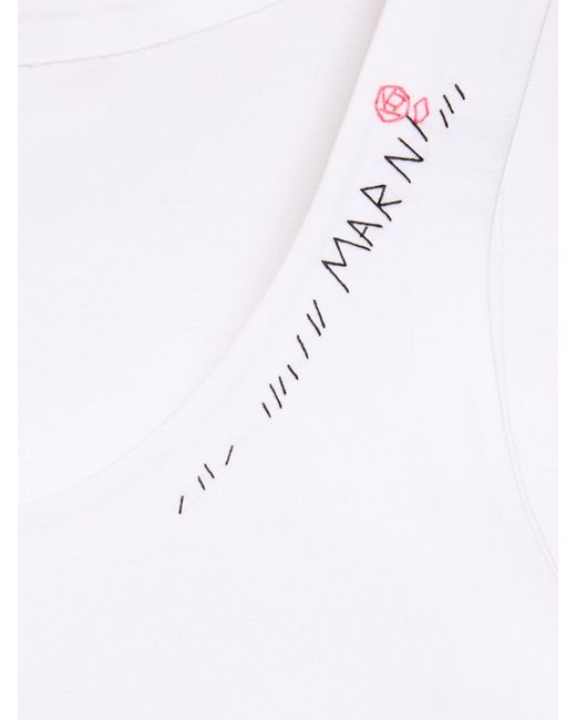 Marni White Minikleid Aus Baumwollcady Mit Logo
