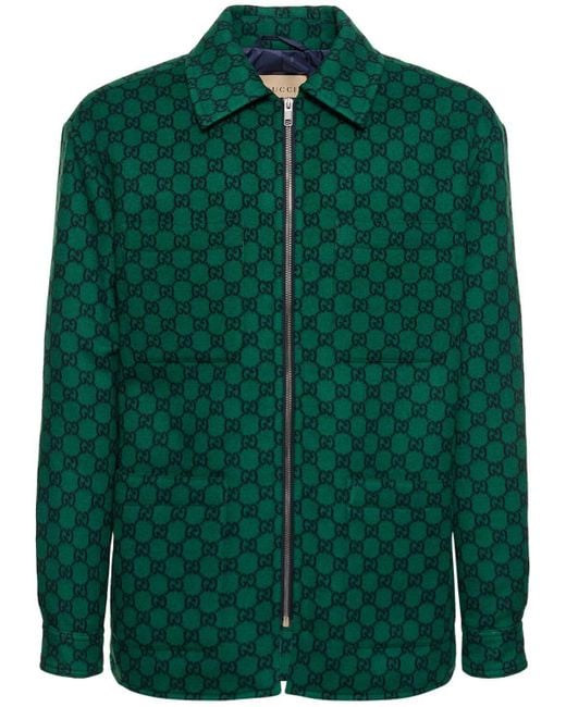 Gucci Monogrammed Padded Wool-felt Bomber Jacket in Green for Men | Lyst