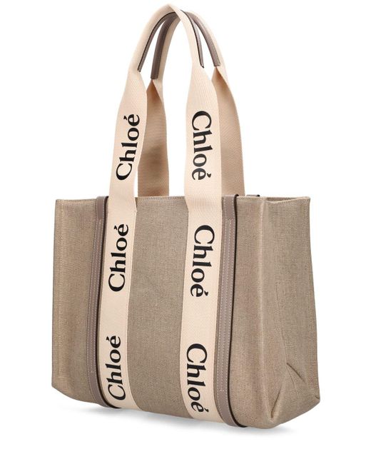 Chloé Natural Medium Woody Canvas Tote Bag