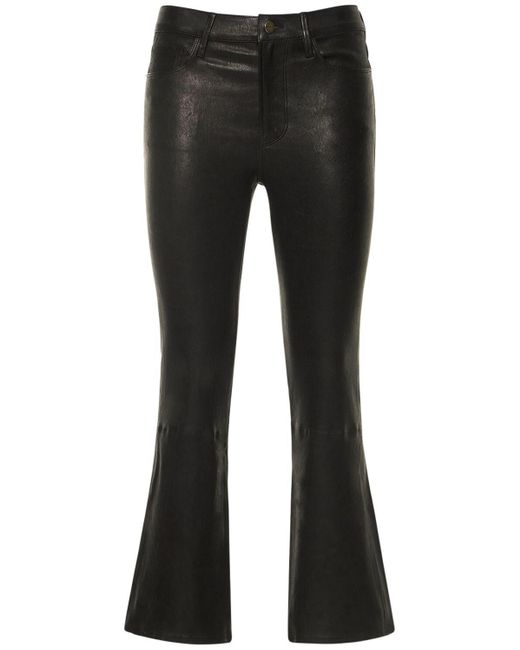 FRAME Le Crop Mini Boot Leather Pants in Black | Lyst UK