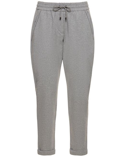Brunello Cucinelli Gray Embellished Cotton Jersey Joggers