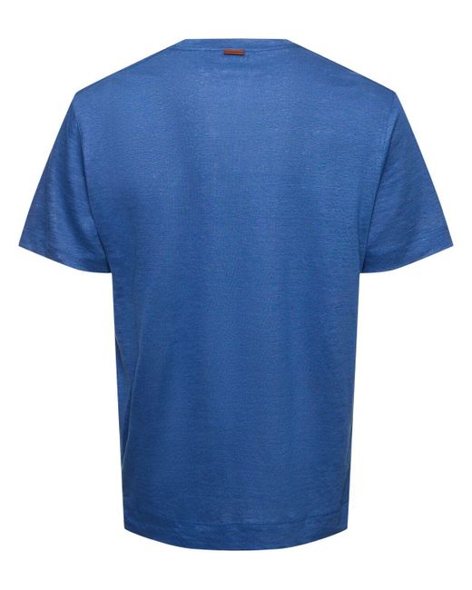 Zegna Blue Pure Linen Jersey T-shirt for men
