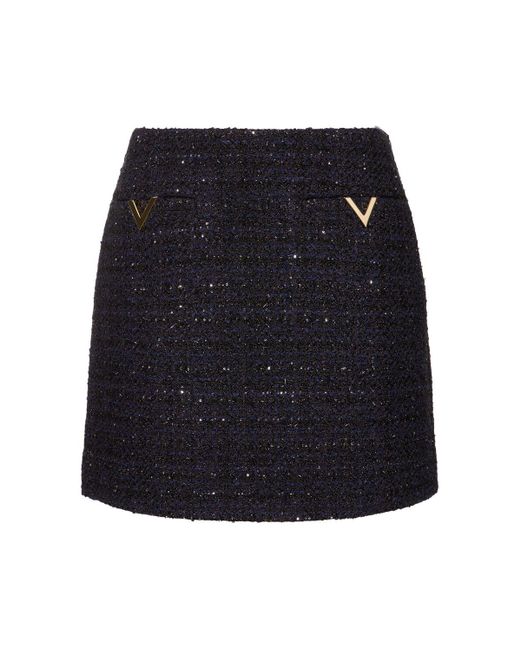 Falda mini de tweed y lurex Valentino de color Black