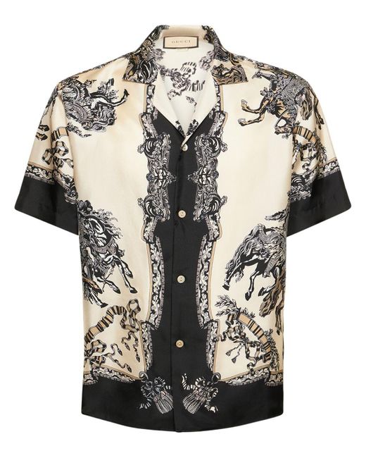 Gucci Black Roi Soleil Printed Silk Bowling Shirt for men