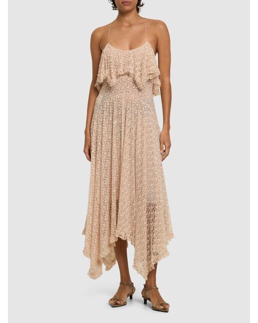Philosophy Di Lorenzo Serafini ドレープ コットンブレンド レースミディドレス Natural