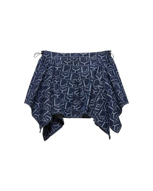 Ludovic de Saint Sernin Blue Monogram Logo Ruffled Denim Mini Skirt