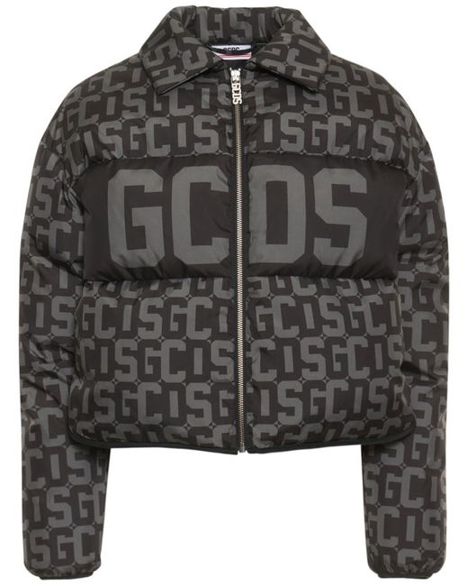 Gcds Monogram Crop Puffer Down Jacket in Black | Lyst
