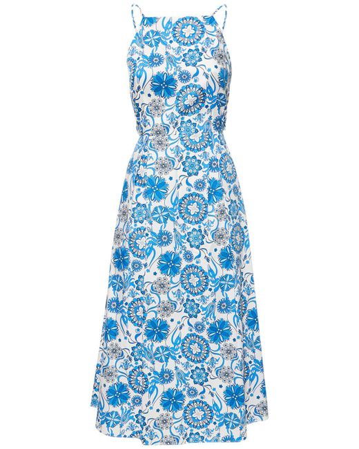 Borgo De Nor Blue Goretti Printed Cotton Midi Dress