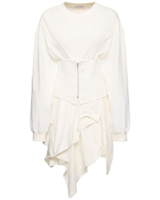 Vestito asimmetrico in misto cotone con corsetto di Acne in White