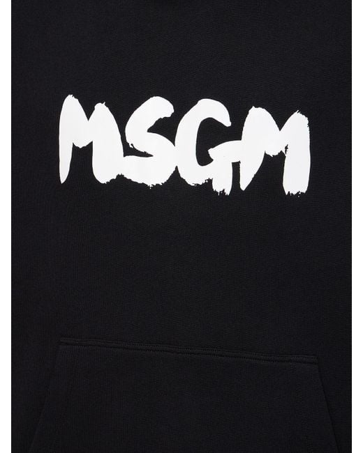 MSGM Black Brush Stroke Logo French Terry Hoodie for men